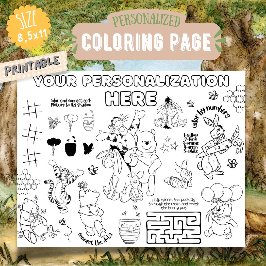 Classic Winnie the Pooh Coloring Page, Baby Shower, Birthday, Winnie ...