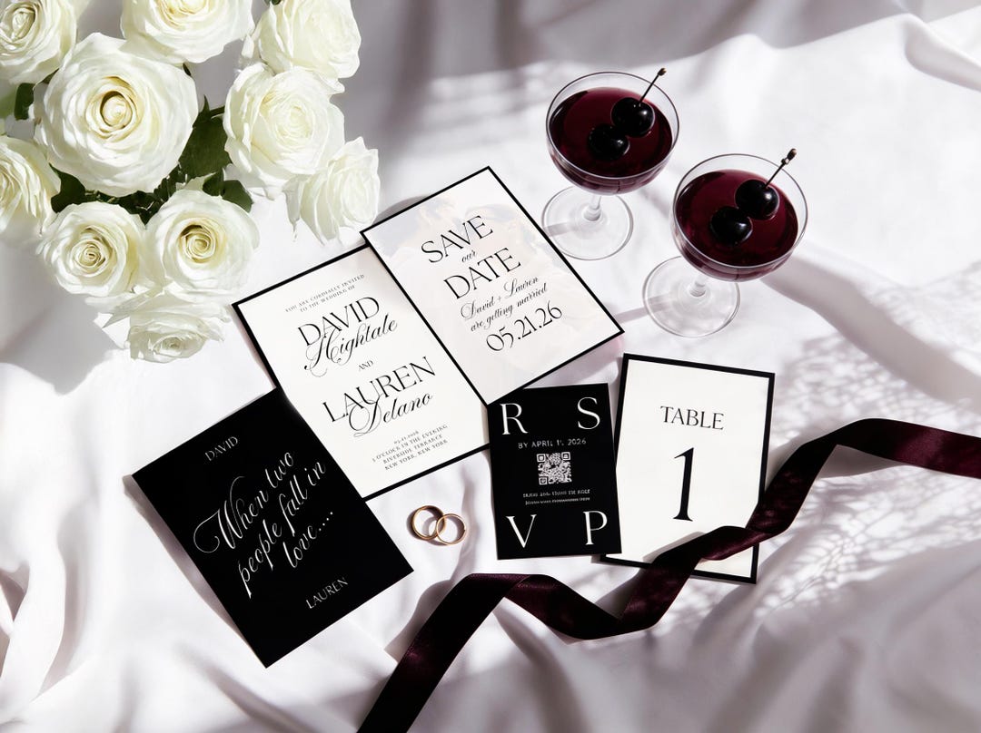 Black and White Wedding Invitation Suite, Old Money Canva Template ...