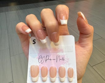 White French Tips Classic Nails Girly Feminine Simple Daily Short Coffin Handmade Reusable Salon-quality Press-on Nails