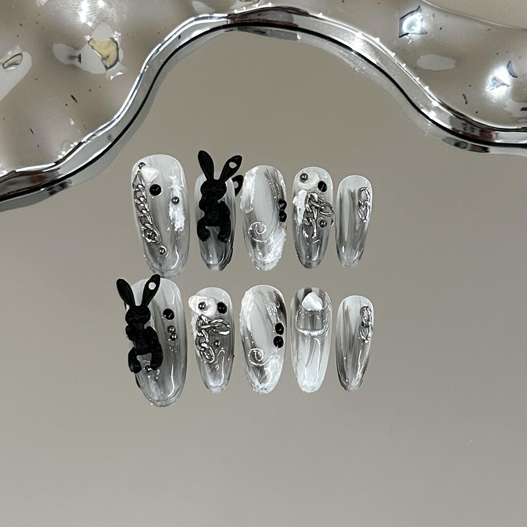 Black Bunny Grey Asian Style Dark Y2k Rabbit Cool Medium Oval Salon ...