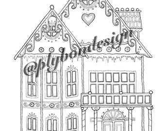 Gingerbread House Coloring Page - Digital Download