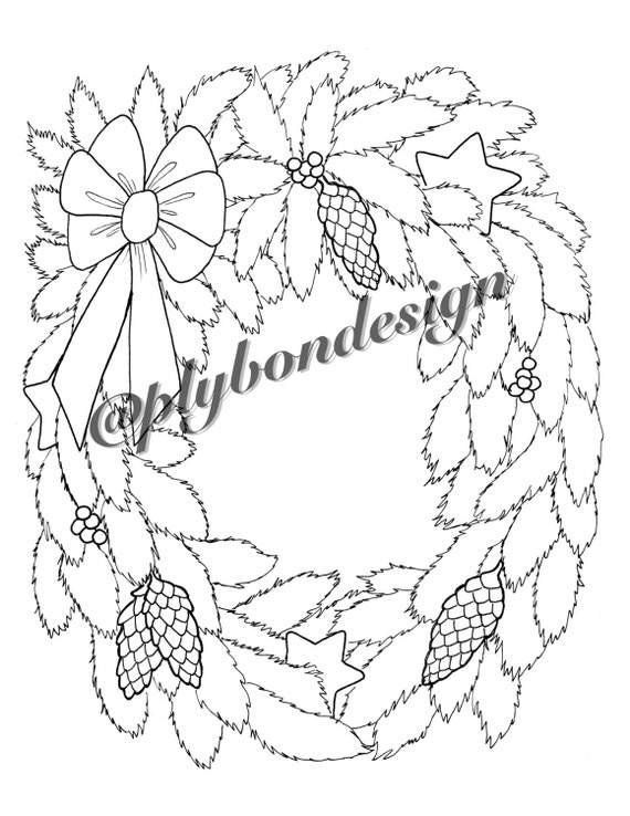 Wreath Coloring Page Digital Download | Etsy
