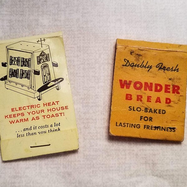 Advertising Mending Kits, vintage 1940s matchbook style purse accessory, Wonder Bread and Electric Heat Toaster