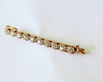 Vintage Rhinestone Pin, gold tone wire work, skinny bar pin, unique jewelry