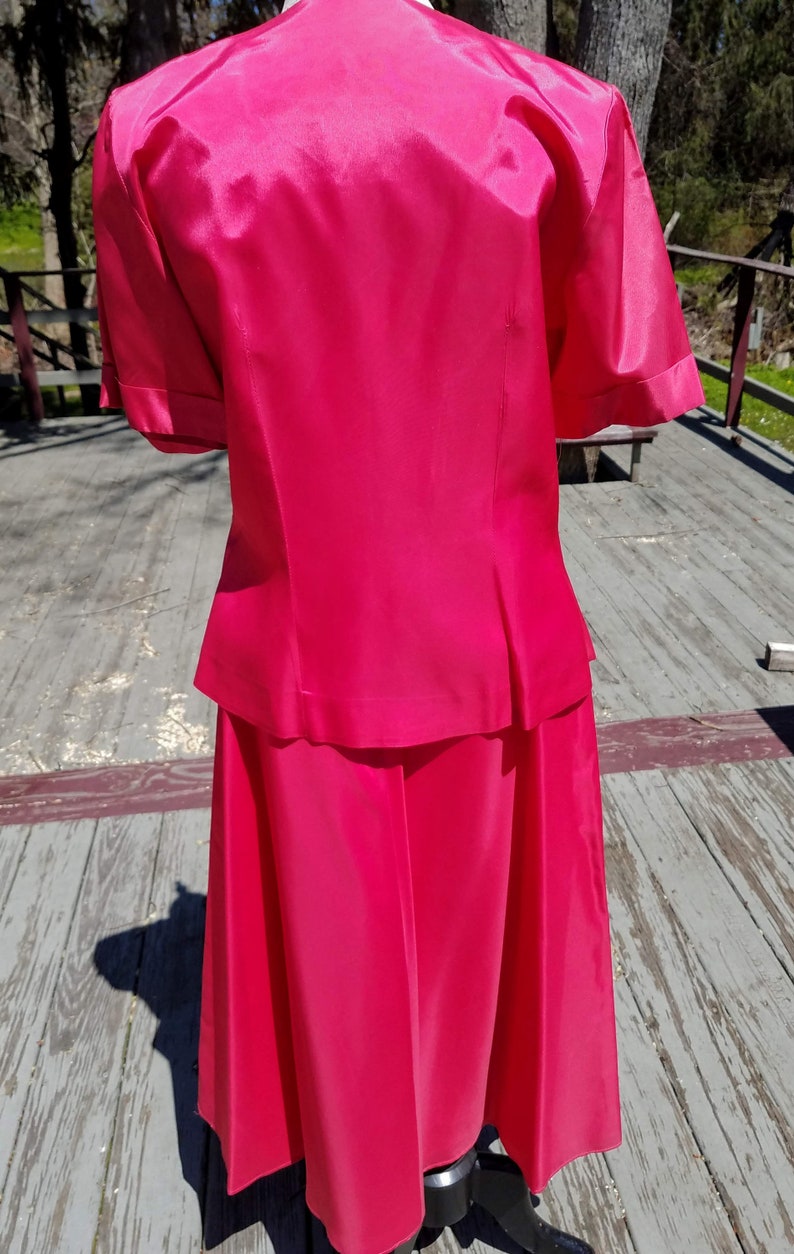 2 pc Vintage 1940s Skirt /& Jacket hot pink raspberry taffeta M size womens suit dress separates