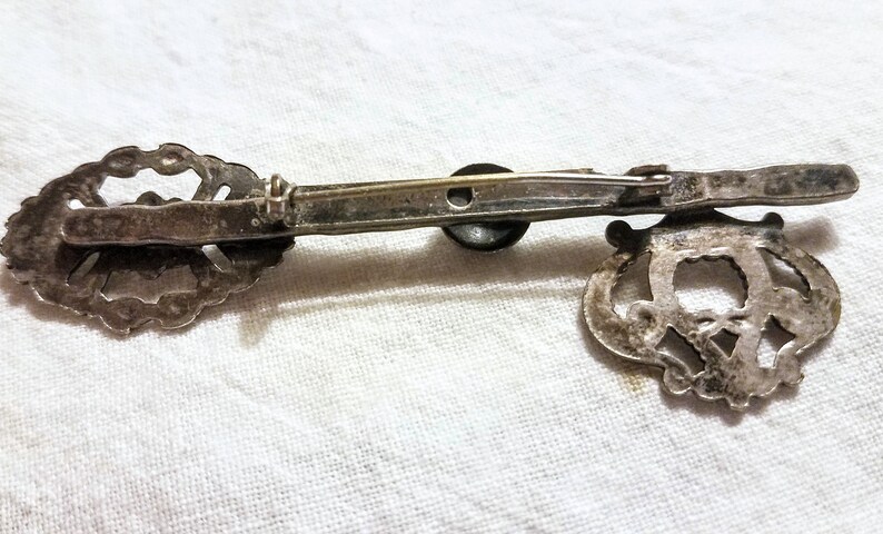 Large Key Pin, old silver plated, Victorian Revival, unisex image 5