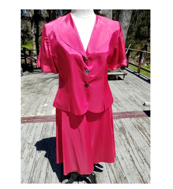 Womens Taffeta Suit, Vintage 1940s Skirt & Jacket,