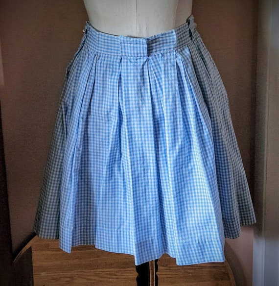 Blue Gingham Mini Skirt Vintage 1960s pleated, hom