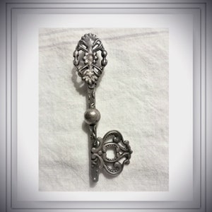 Large Key Pin, old silver plated, Victorian Revival, unisex image 8