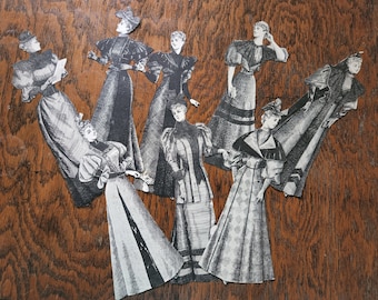 Paper Cutouts 1890s Fashion Ladies, vintage ephemera Victorian costumes, craft supply