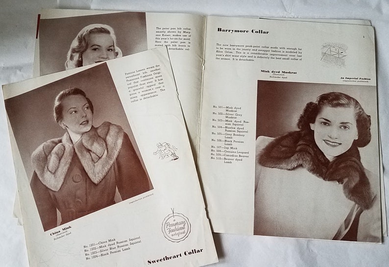 1948 Fashion Catalog fur collars for coats, Pomeranz, Imperial Fashions NY image 3