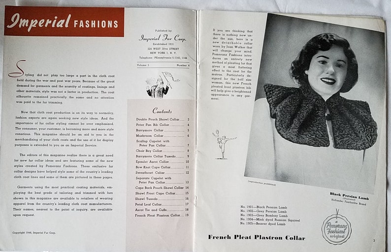 1948 Fashion Catalog fur collars for coats, Pomeranz, Imperial Fashions NY image 7
