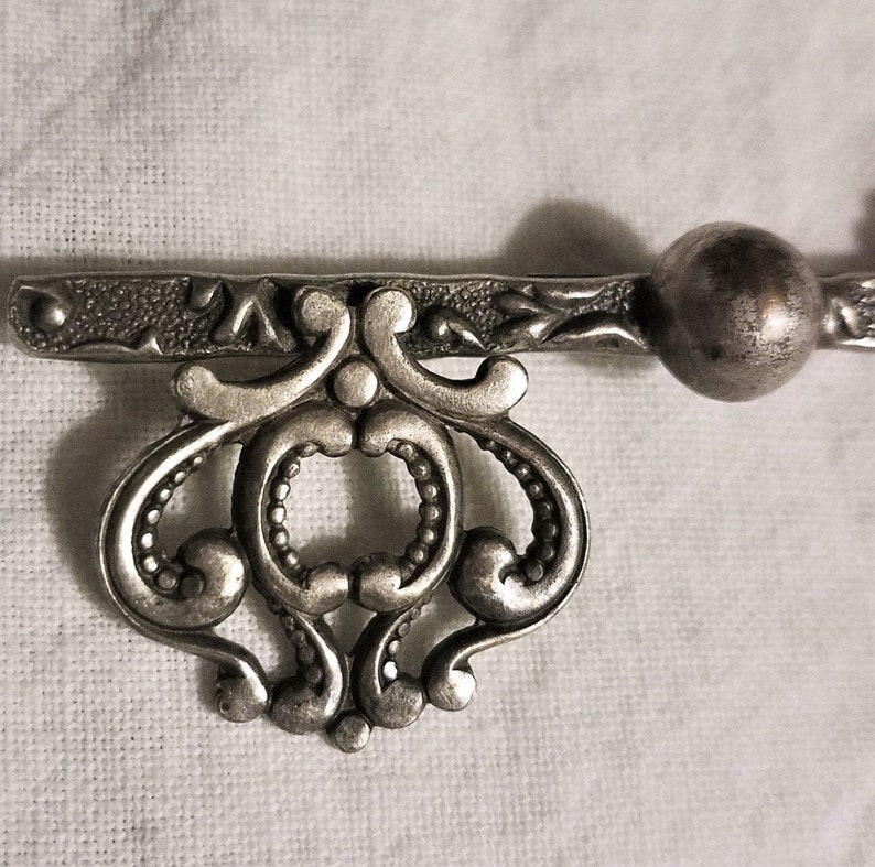 Large Key Pin, old silver plated, Victorian Revival, unisex image 4