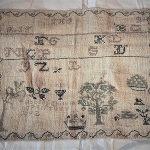 19thC Sampler, early 1800s Primitive, Paulus signature, western NY region