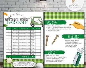 Bar Golf Scorecard | Editable Canva Template | Bar Golf | Bachelor Party | Birthday Party | Customizable Template | Green scorecard template