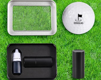 Gepersonaliseerde golfbalstempelmarkeringen - aangepaste naamstempel met zelfinktende eigenschappen, 38 ontwerpen en geschenkverpakking, golfaccessoires cadeau voor golfers heren