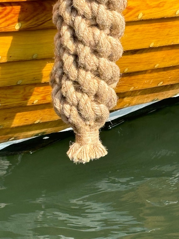 Rope Fender for Wooden Boat Hull – Handmade Marine Bumper – Nautical Rope Cylinder