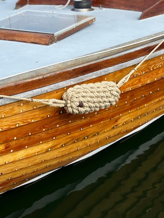 Extra Thick Rope Fender – Horizontal or Vertical Mount – Handmade Hemp Fender for Wooden Boats