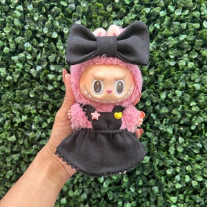 Labubu Outfit: Handmade Denim Dress & Bow Headband Set