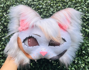Handmade Calico Cat Therian Mask: Furry Felt Headpiece (Anime Style)
