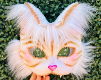 Orange Tabby Cat Fursuit Mask | Kemono Style Feline Cosplay, Faux Fur Accessories