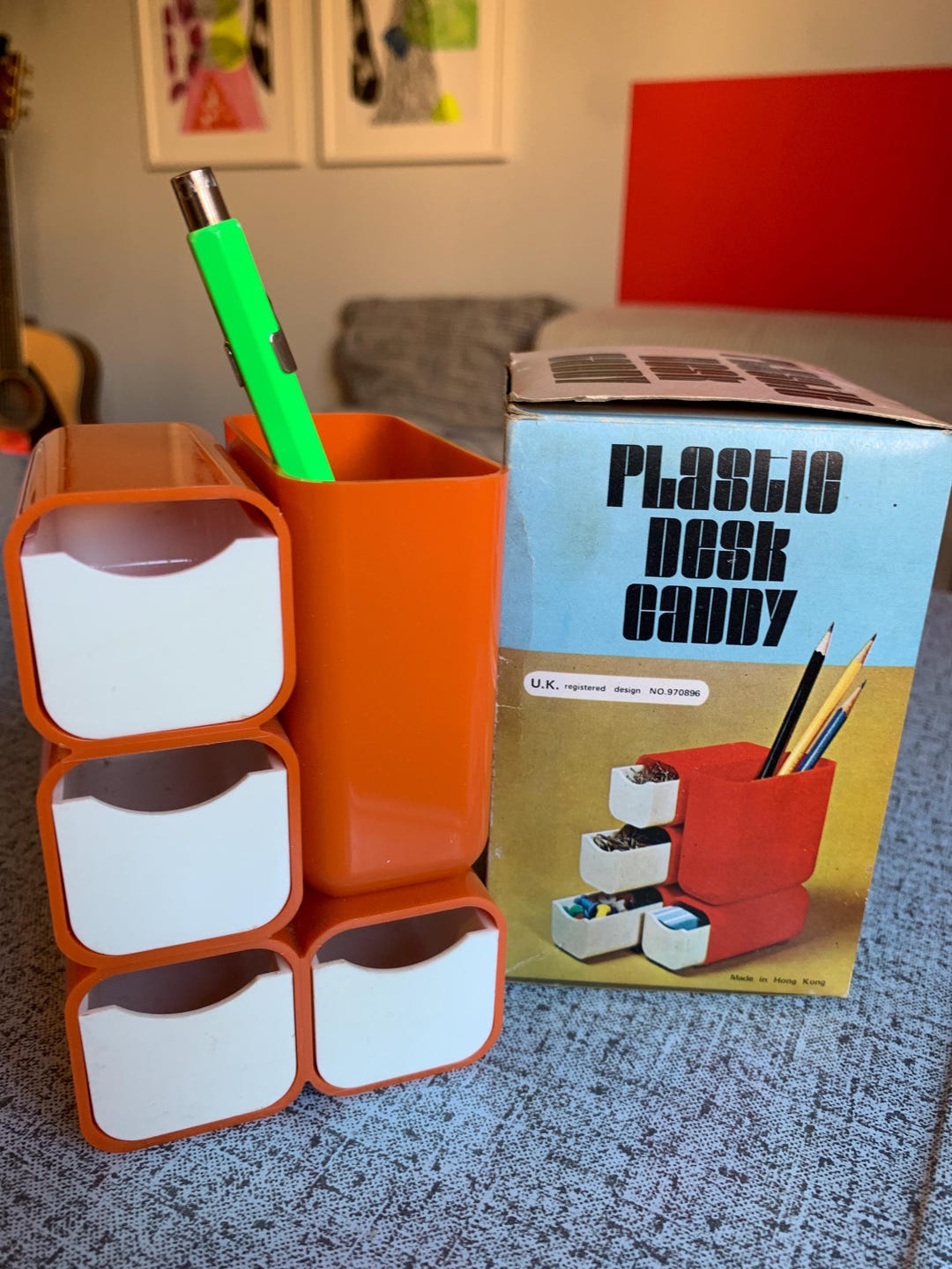 Plastic Desk Caddy by HOF Space Age Orange/white 1970s Design