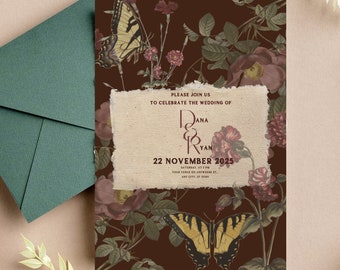 Wedding Invitation- Floral- Moody- Vintage