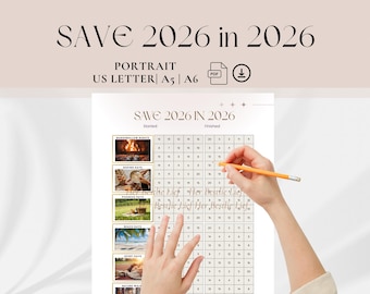 Save 2026 in 2026 – Printable Savings Challenge | Color-In Money Tracker (A6, A5, US)