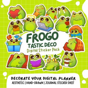 Pack d'autocollants numériques Grenouille mignonne | Stickers GoodNotes, Stickers minimalistes, Stickers agenda, Stickers journal, Stickers iPad prérecadrés