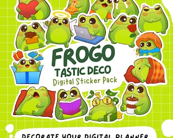 Lindas pegatinas digitales de rana / pegatinas del planificador GoodNotes (PNG prerecortado)