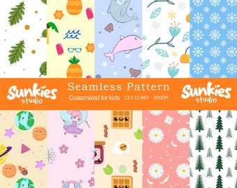 Diseño de patrón sin costuras personalizado / Clipart de libro infantil descargable digitalmente para tela e ilustración