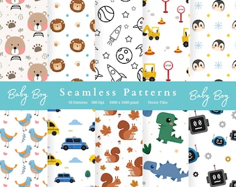 Paquete de descarga digital de patrones sin costuras para bebé niño - Gráficos SVG de guardería de fútbol de safari de granja