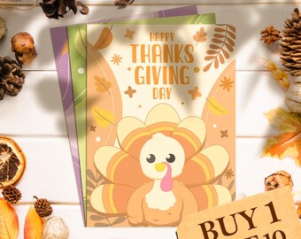 Plantilla de tarjeta de Acción de Gracias: Diseño de agradecimiento - Descarga digital imprimible