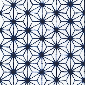 May include: A white background with a repeating pattern of blue starbursts. The starbursts are made up of thin lines that create a geometric design.
