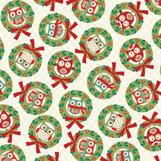 Wreath Owls Natural - Owl Be Home For Christmas 16583-70 by Benartex Fabrics