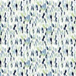 May include: Abstract watercolor pattern with blue, green, and white spots on a white background.