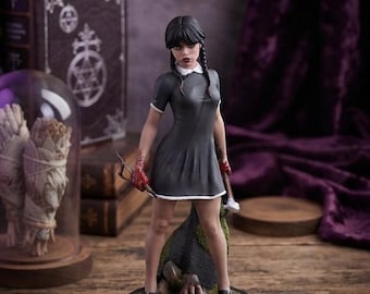 Onsdagsfigur, 37,5 cm, 3D-tryckt i harts, skräckfilmsstaty, läskig Halloween-dekoration