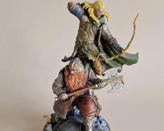 Fantasy Warrior Duo Diorama – Handgjord 3D-tryckt figur – Heroisk fantasyuniversumdekoration – Unik nördkollektion – Gamerpresent