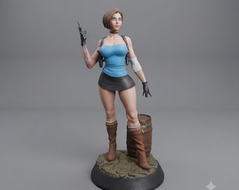 Jill 3D-staty (30 cm) - Högkvalitativ resinfigur, Zombie- och överlevnadsskräcktema, Tatueringsdetaljer