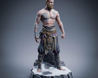 Handmålad fantasifigur av nordisk krigare – Baldur's Gate samlarstaty i harts, 3D-utskriven modell, ljusgudsfigur