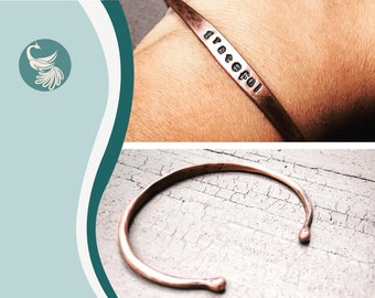 Custom Mantra Bracelet, personalized inspiration word bracelet, personalized phrase cuff bracelet handmade stamped copper cuff bracelet