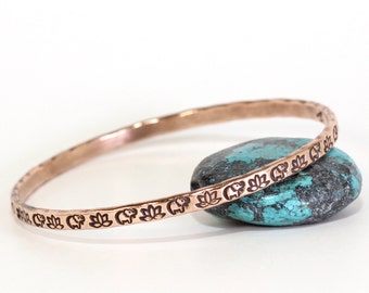 Elephant and Lotus Flower Stamped Solid Copper Bangle Bracelet for Women - Plus Size - Large Wrist - Extra Small