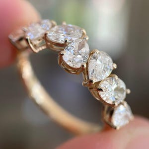 Multi Form Labradorit Diamant Ring | Halb Eternity Band 14K Gold | Oval & Tropfenschliff | Ethischer feiner Schmuck | Ehering | Brautschmuck