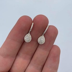 14K Gold Diamond Drop Earrings | Pear & Round Brilliant Cut Dangle Earrings | Fine Jewelry | Bridal Earrings, Gift for Her, handmade jewelry