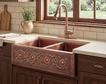 Handmade Copper Farmhouse Kitchen Sink: Customizable Double Bowl