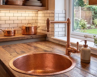 Hand Hammered Copper Round Bar Sink: Custom Bathroom Vessel