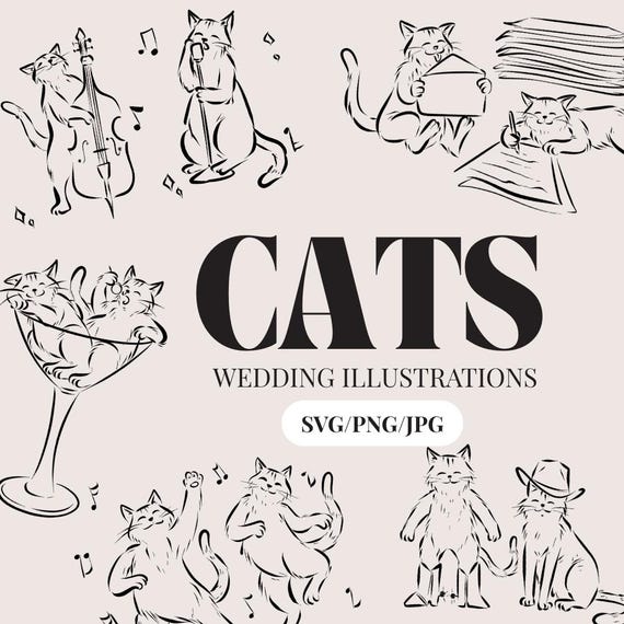 Hand-drawn Cat Illustrations for Weddings – SVG – Instant Digital Download