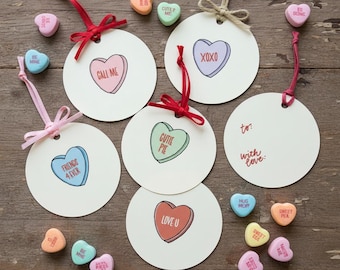 Conversation Heart Valentine Tags – Gift Labels for Wine Bottles, Bouquets, and more