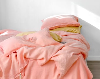 Peach Hemp Duvet Cover Set, Soft Washed Pure Hemp Bedding