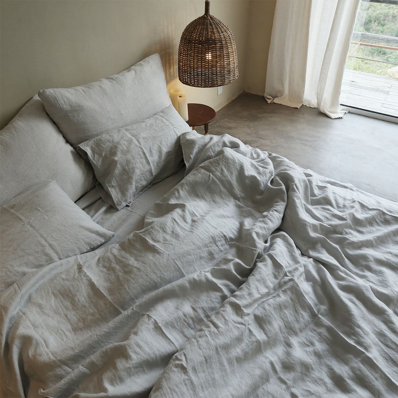 Set of 3 Stone Washed Pure Linen Bed Set Duvet Cover 2 Etsy